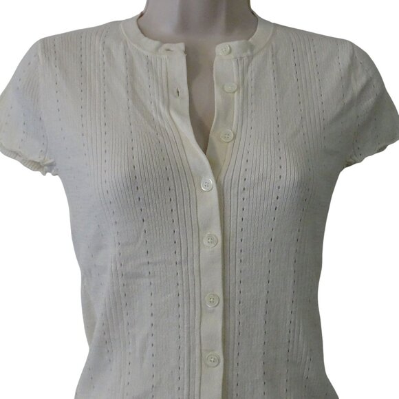 Madewell Pointelle Ivory Button Up Short Sleeve Knit Cardigan Women Sz XS NX774 - Picture 3 of 12